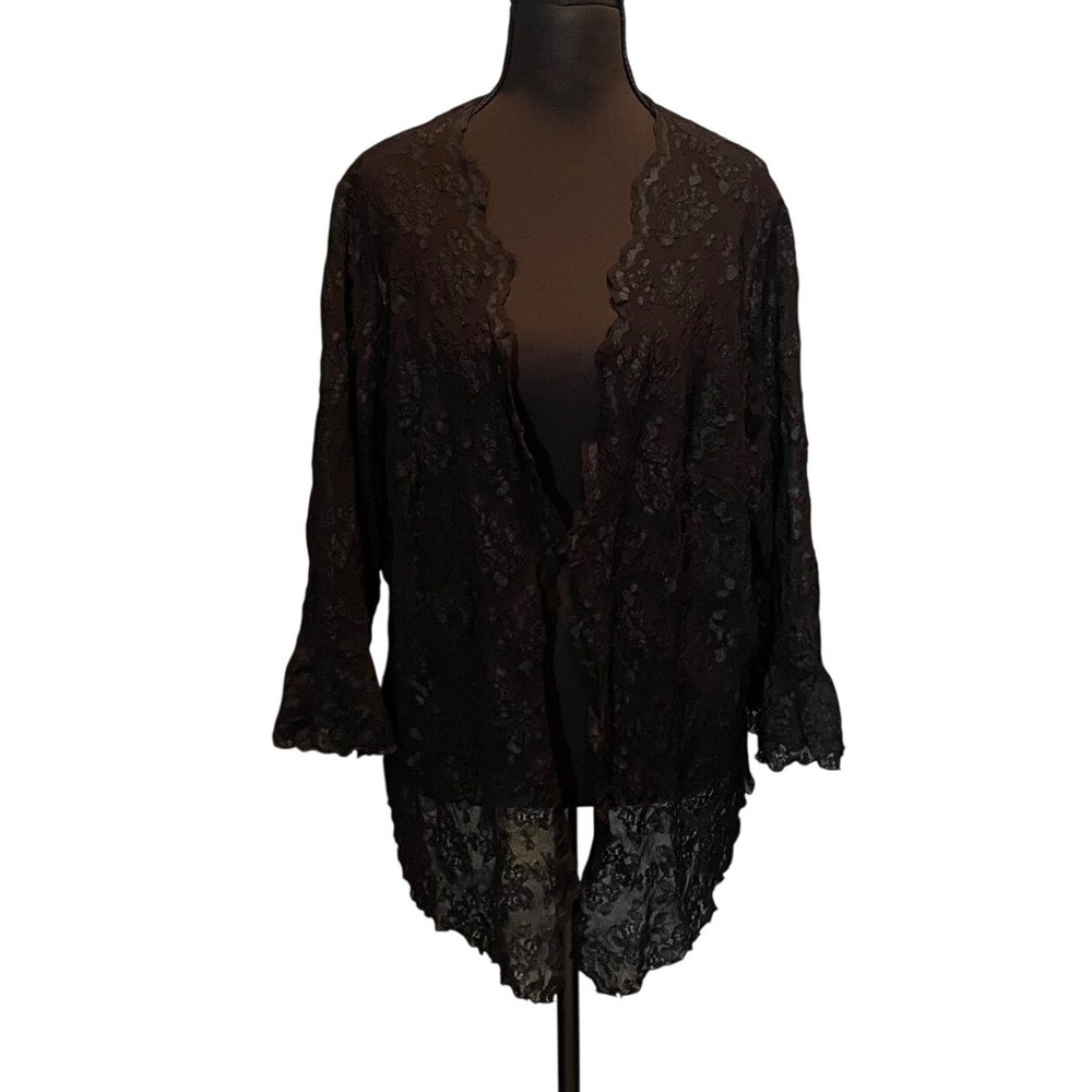 Vintage 90s Donna Ricco Black Lace Duster Cardigan Asymmetrical Whimsigoth